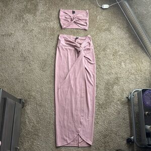 Twist Front Rib Knit Tube Top & Split Thigh Skirt Set